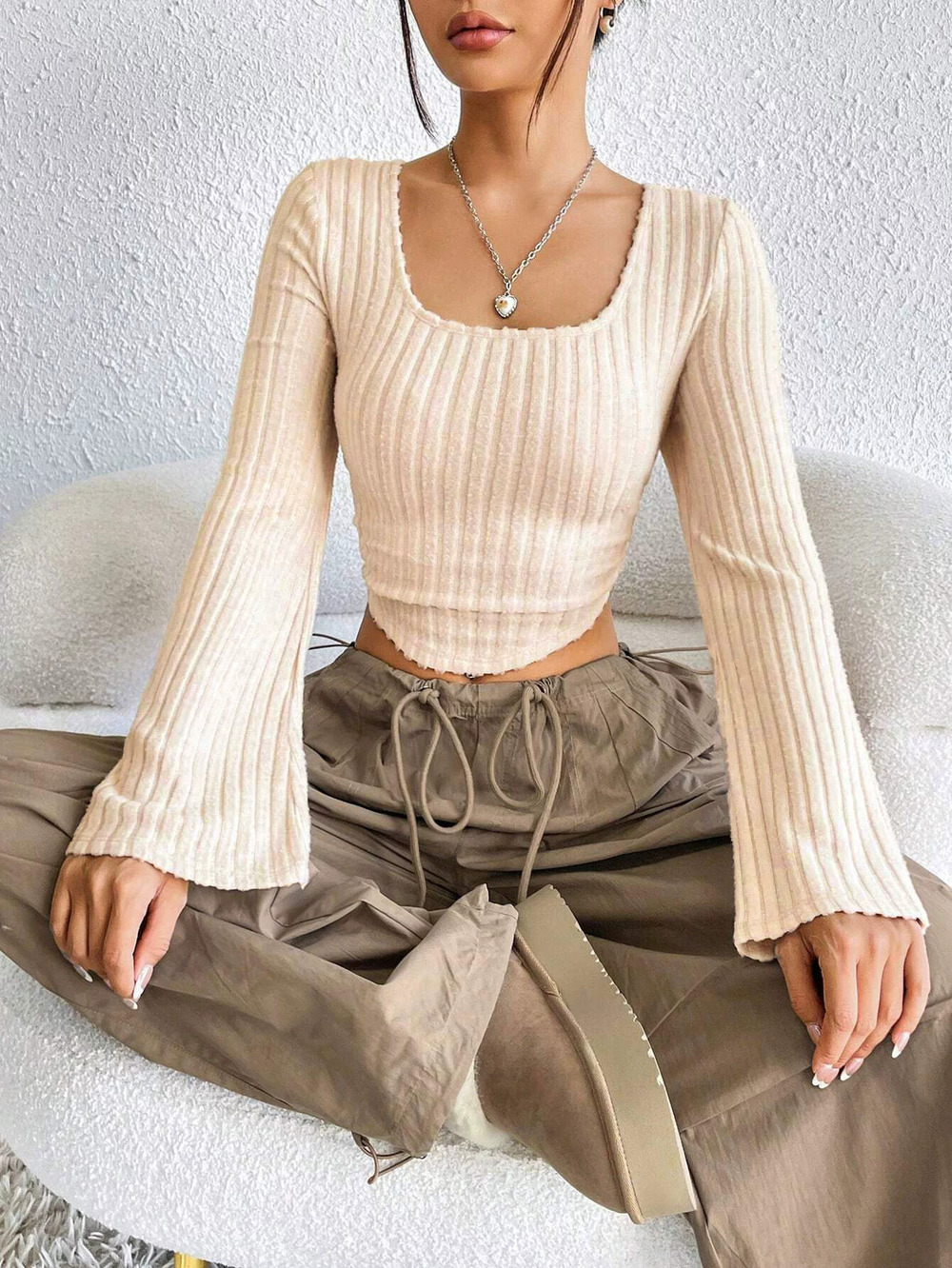 ZARA Spring Summer Elegant Square Neck Bell Sleeve Top